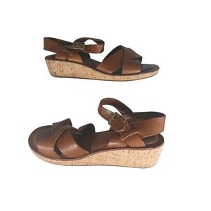 Kork Ease Brown Leather Wedge Sandals Ankle Strap Cork Platform Women's Size 9